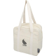 Sac isotherme rectangulaire en toile beige vu de face, avec deux longues anses verticales cousues sur la face avant et une ferme