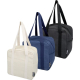 Trois sacs isothermes présentés côte à côte en beige, bleu et noir, avec deux anses verticales et une fermeture zippée sur le de