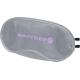 Masque pour les yeux gris vu de face avec bordures cousues, présentant une personnalisation visible sur la face avant du masque.