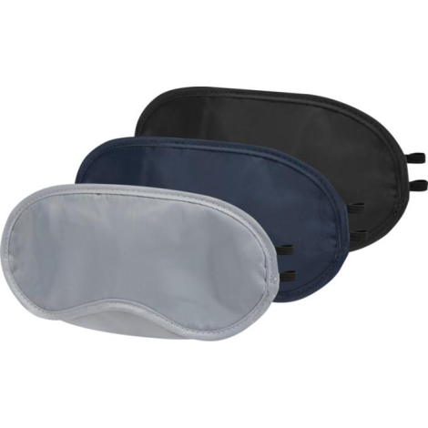 Trois masques pour les yeux superposés en gris, bleu et noir avec bordures cousues et forme arrondie couvrant les yeux, présenté