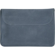 Pochette de rangement en tissu bleu vue à plat avec rabat supérieur, présentée sans marquage visible.