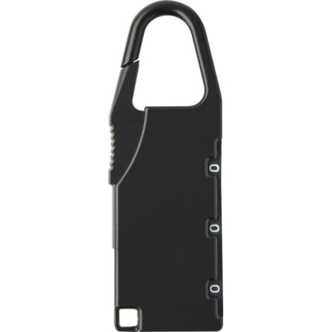 Cadenas pour bagages noir vu de côté montrant trois molettes de combinaison alignées sur la tranche, illustré sans personnalisat