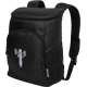 Sac à dos isotherme noir vu de face avec bretelles arrière, compartiment principal zippé sur le dessus et poche frontale arrondi