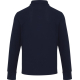 Polo bleu foncé unisexe à manches longues vu de dos avec surface textile unie et col visible, présenté sans marquage apparent.