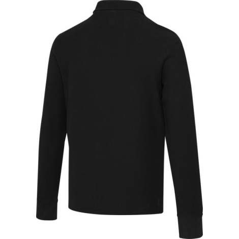 Polo noir unisexe à manches longues vu de dos avec col et structure textile unie, illustré sans personnalisation visible.