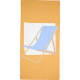 Serviette microfibre déployée avec illustration d’un transat bleu sur structure en bois sur fond jaune, présentée sans marquage 