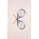 Serviette microfibre déployée montrant deux raquettes de tennis croisées au centre du tissu sur fond clair, illustrée sans perso