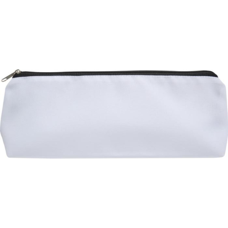 Trousse scolaire blanche vue de face avec fermeture zippée noire sur le dessus et surface unie, illustrée sans marquage visible.