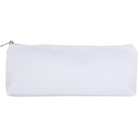 Étui à stylos blanc présenté de face avec surface textile lisse et bordure supérieure apparente, illustré sans personnalisation 