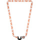 Tour de cou blanc avec motif géométrique orange répété sur toute la lanière présenté en forme de V, montrant une personnalisatio Tour de cou blanc avec motif géométrique orange répété sur toute la lanière présenté en forme de V, montrant une personnalisatio