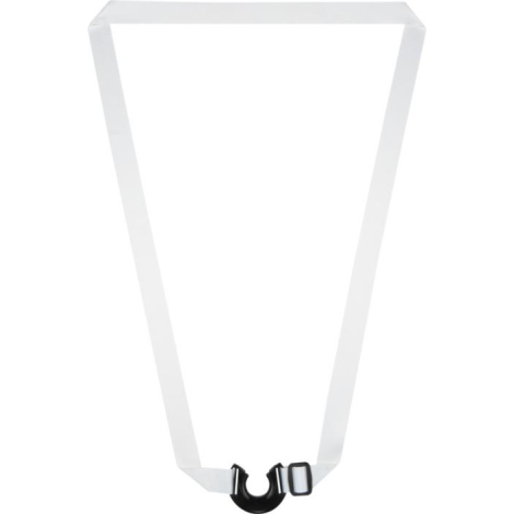 Cordon porte-bouteille blanc présenté en V avec surface textile unie et support noir en extrémité, illustré sans marquage visibl