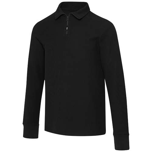 Polo personnalisé unisexe demi-zip en coton 245 g/m² demi-zip Zeus Noir