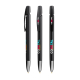 Trois stylos bille BIC Media Clic Advance noirs présentés verticalement avec personnalisation visible sur le corps sous le clip Trois stylos bille BIC Media Clic Advance noirs présentés verticalement avec personnalisation visible sur le corps sous le clip