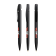 Trois stylos BIC Media Clic Ecolutions Plus noirs alignés avec clip noir et pointe métallique, avec personnalisation visible sur Trois stylos BIC Media Clic Ecolutions Plus noirs alignés avec clip noir et pointe métallique, avec personnalisation visible sur