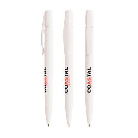 Trois stylos BIC Media Clic Ecolutions Plus noirs alignés avec clip noir et pointe métallique, sans personnalisation apparente s