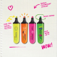 Visuel composite de quatre surligneurs BIC Highlighter Flat de différentes couleurs avec capuchons retirés et marquage apparent Visuel composite de quatre surligneurs BIC Highlighter Flat de différentes couleurs avec capuchons retirés et marquage apparent