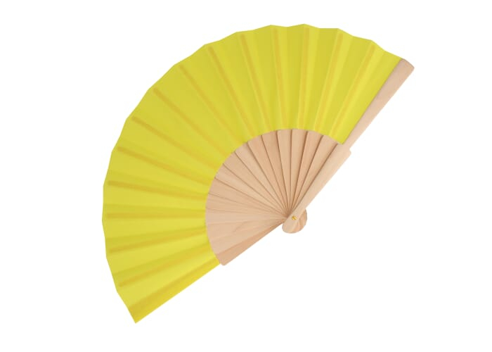 Éventail coloré en bois et rPET personnalisé Jaune