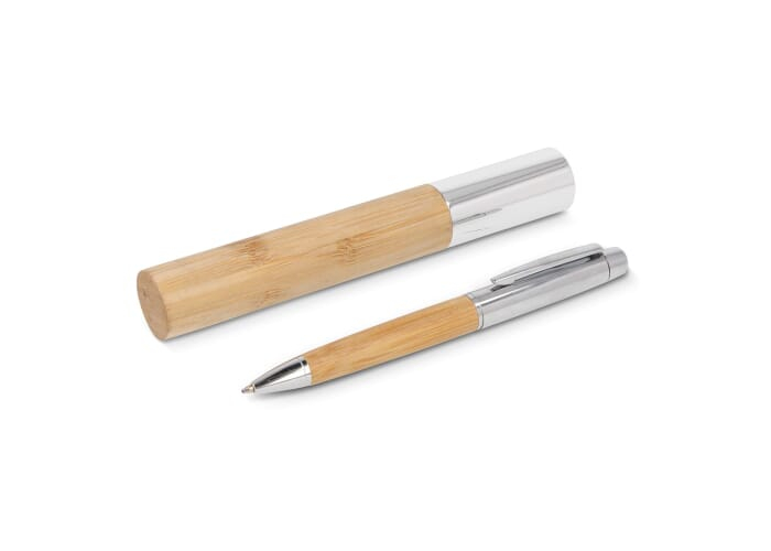 Stylo-bille promotionnel en métal et bambou dans un tube Nature