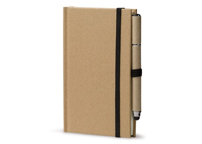 Carnet A6 en carton avec stylo publicitaire Marron