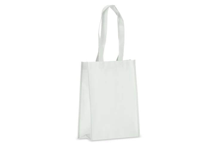 Tote-bag publicitaire avec soufflet rPET laminé non tissé 105g Blanc