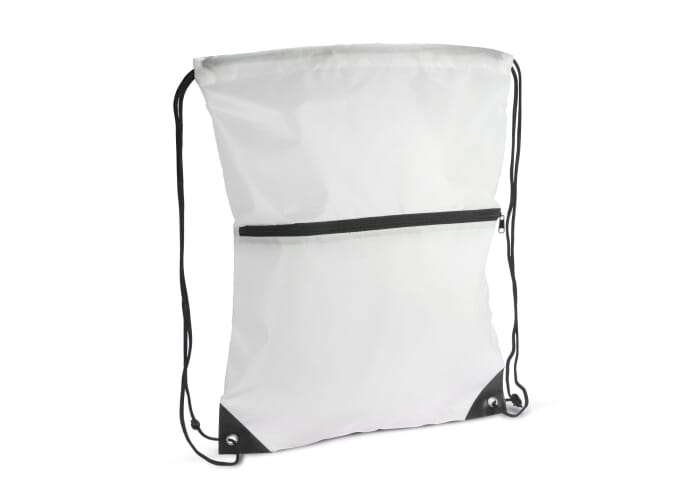 Sac publicitaire à cordon et fermeture zippée rPET Blanc