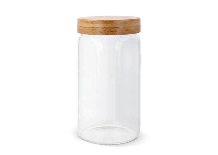 Grand bocal personnalisé en verre et bambou 1200ml Transparent
