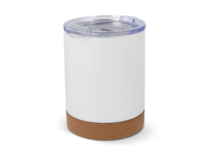 Mug personnalisé avec couvercle et base en liège 350ml Lena Blanc