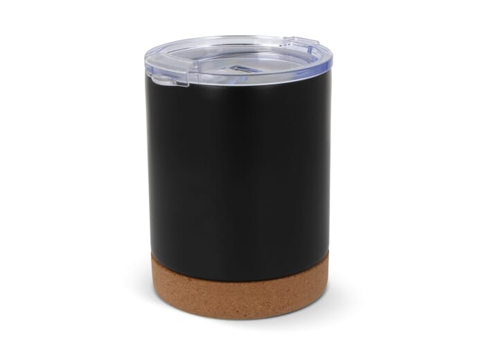 Mug personnalisé avec couvercle et base en liège 350ml Lena Noir