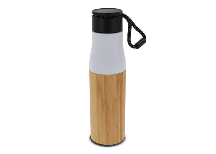Bouteille isotherme personnalisée avec dragonne bambou 500ml Blanc