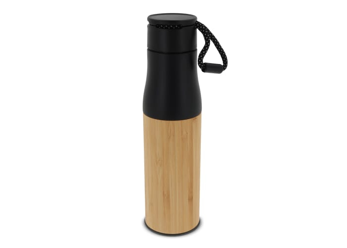 Bouteille isotherme personnalisée avec dragonne bambou 500ml Noir