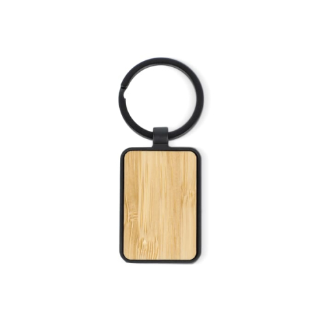 Porte-clés bambou et métal rectangulaire à personnaliser
