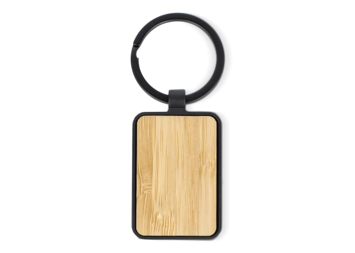 Porte-clés bambou et métal rectangulaire à personnaliser Noir