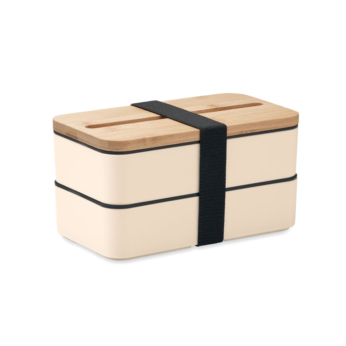 Lunchbox publicitaire PP recyclé à deux niveaux WINT Beige