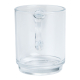 Mug transparent en verre vu de face avec l’anse alignée au centre arrière, base épaisse et paroi lisse, présenté sans marquage a Mug transparent en verre vu de face avec l’anse alignée au centre arrière, base épaisse et paroi lisse, présenté sans marquage a