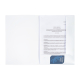 Chemise à rabats en carton blanc ouverte avec documents, rabat latéral et encoche de maintien, sans marquage apparent.