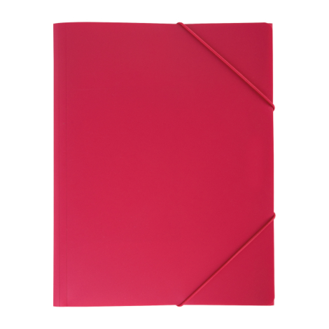 Chemise à rabats en plastique rouge, vue de face fermée avec élastiques diagonaux, sans marquage apparent.