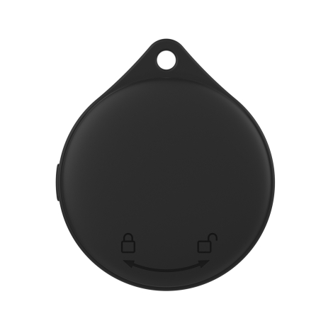 Vue arrière du dispositif rond avec pictogrammes discrets en partie basse, sur fond neutre, sans personnalisation visible