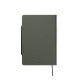 Carnet fermé vu de dos en version verte avec surface lisse sur fond neutre, sans personnalisation apparente
