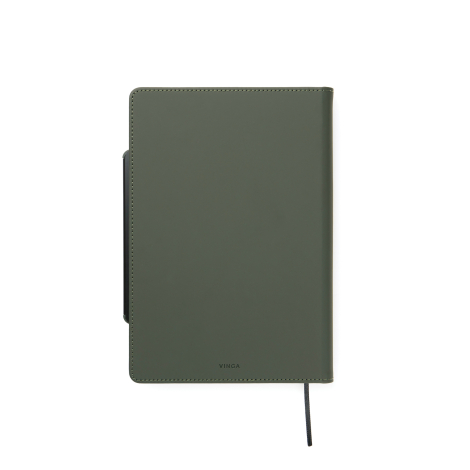 Carnet fermé vu de dos en version verte avec surface lisse sur fond neutre, sans personnalisation apparente