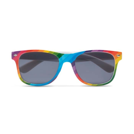 Lunettes vues de face, avec une monture multicolore en dégradé couvrant toute la face avant.