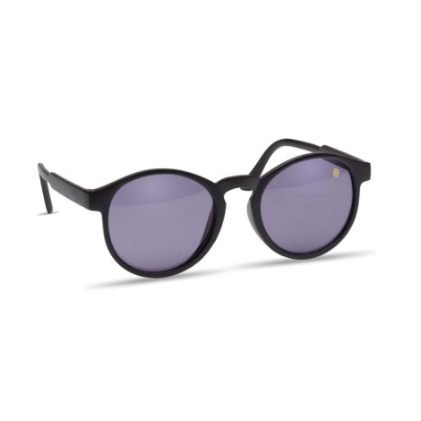 Paire de lunettes rondes vue en angle avec monture noire unie sans personnalisation visible