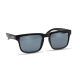 Lunettes en angle avec monture noire avec marquage sur branches et personnalisation visible sur un verre
