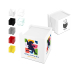 Cube bloc papier avec zoom sur le coloris blanc marquage visible et autre coloris visible sur le côté