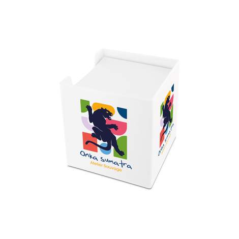 Cube bloc papier blanc avec marquage visible sur 2 faces
