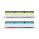 Pilulier bleu et vert fermé sans marquage visible vu de profil Pilulier bleu et vert fermé sans marquage visible vu de profil