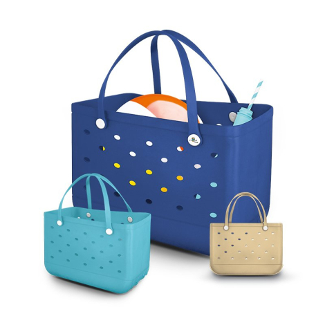 Sac Eva présenté en 3 coloris avec marquage visible sur le bleu foncé 