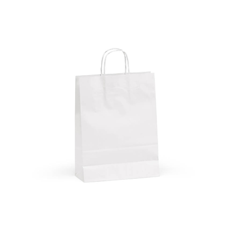 Sac en papier kraft blanc présenté en perspective, sans personnalisation visible.