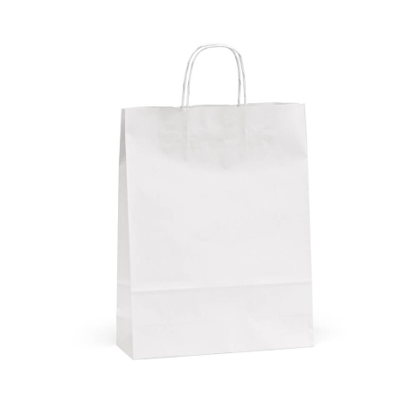 Sac en papier kraft blanc présenté en perspective, sans personnalisation visible.