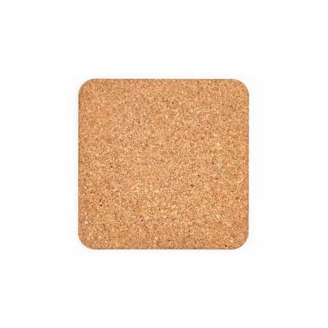 Vue de dessus d’un tapis de souris en liège carré aux angles arrondis présenté seul sur fond neutre, sans personnalisation visib