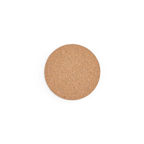 Vue de dessus d’un sous-verre rond en liège présenté seul sur fond neutre, sans marquage visible.